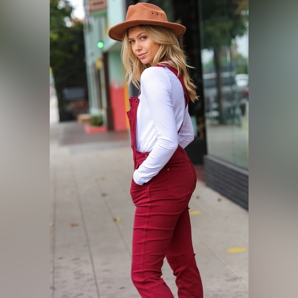 Feeling The Love Scarlet High Waist Denim Double Cuff Overalls - Picture 4 of 11